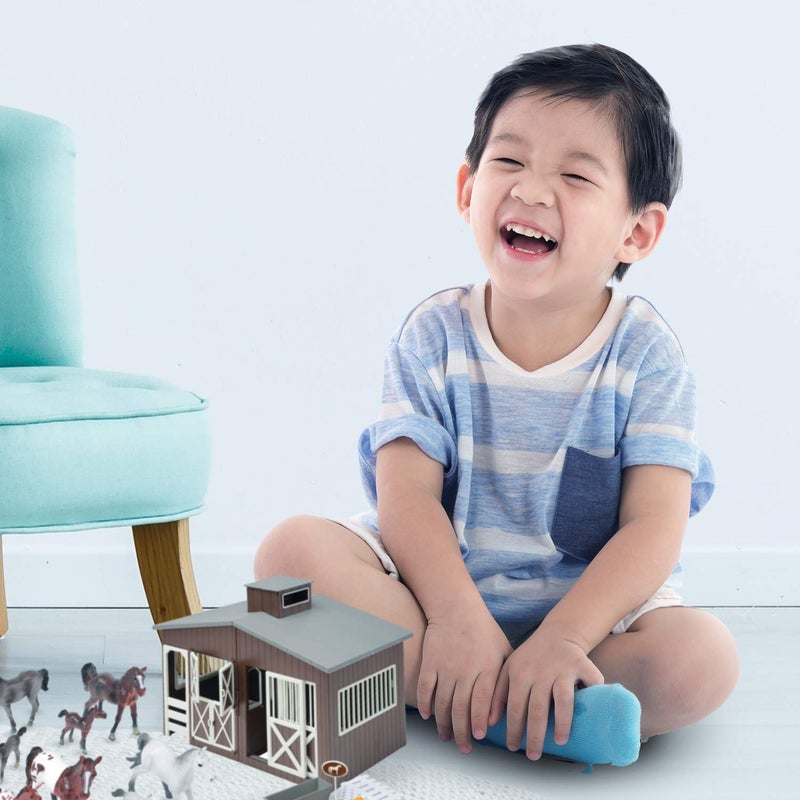 Constructive Playthings Deluxe Toy Horse Stable Playset with 8 Horse Toys and Accessories, BPA-Free Farm Set, Use for Christmas Gifts and Birthday Gifts, Brown, 23 pc., Toddler Toys for 3 Years Up - Image 4